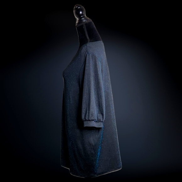 #C122 Lily Morgan Metallic Blue Short Sleeve Plus Size Top - Picture 5 of 7